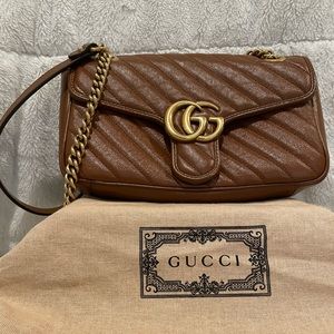 Gucci GG Marmont Small Matelasse Shoulder (and crossbody) bag. Brown Lea…